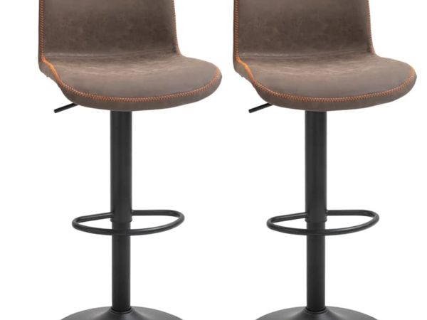 Retro Barstools Set of 2 PU Leather Adjustable Hei - Main image