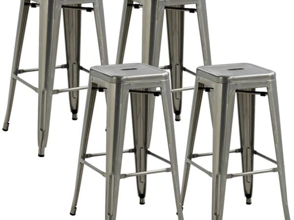 Set of 4 stackable industrial bar stools seat heig - Main image