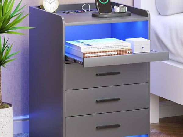 Bedside Table with Charging Station and LED Lights - Main image