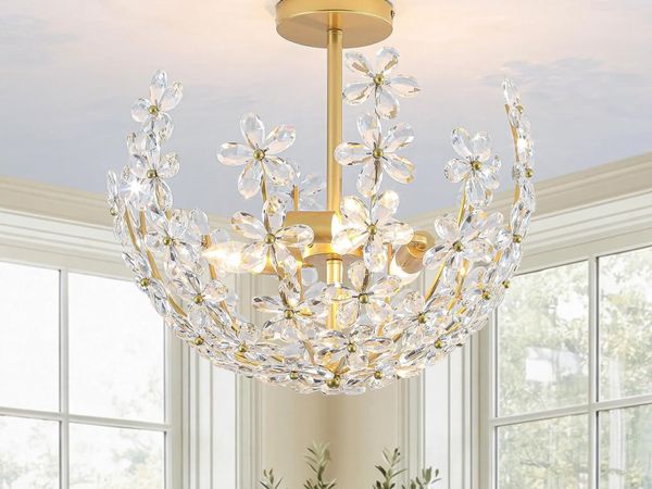 Floral Crystal Ceiling Light 3-Light Chandelier - Main image