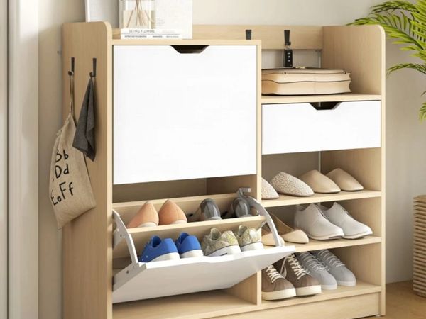 Shoe rack for hallway, shoe cabinet with tilt draw - Main image