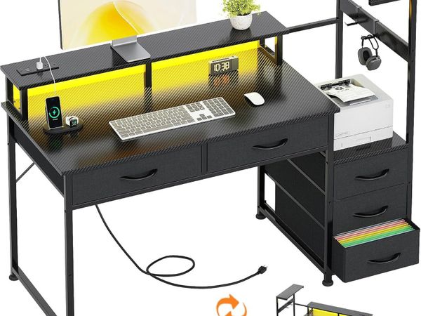 Computer Desk with 6 Fabric Drawers Reversible - Main image