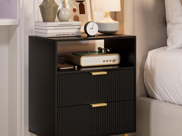Bedside Table with 2 Drawers Modern Cabniet Metal - Main image