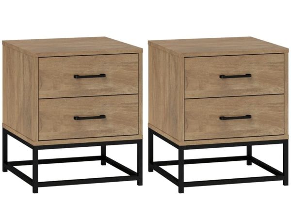 Set of 2 nightstands with 2 drawers industrial sty - Main image