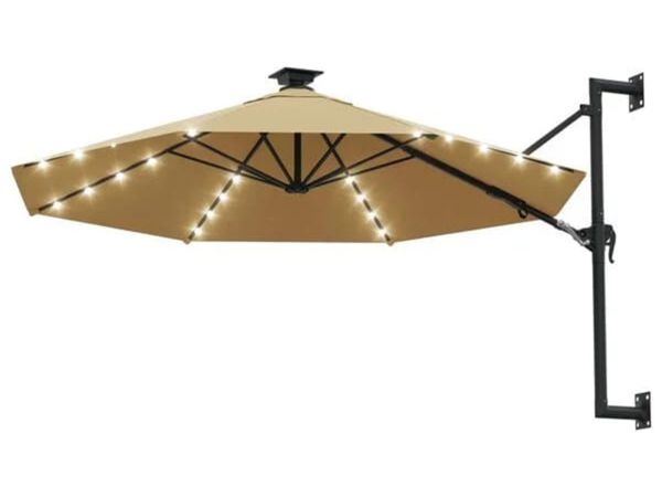 Wall-mounted Garden Parasol with LEDs 300 cm Taupe - Main image