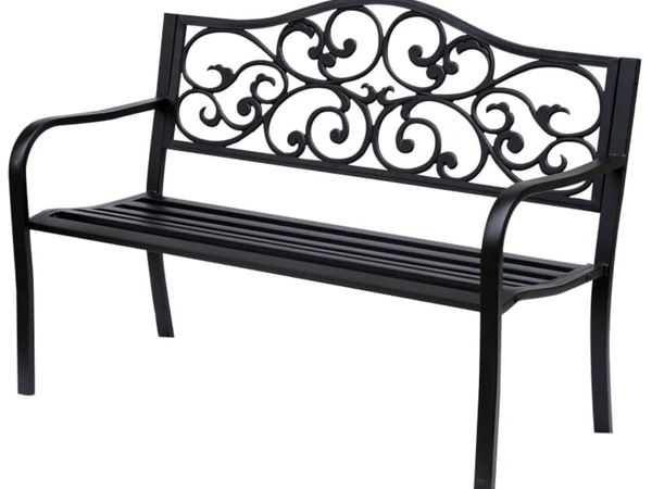 Metal Garden Bench with Floral Backrest and Armres - Main image