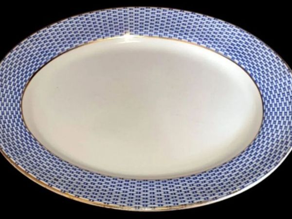 Antique Soho Pottery "Montauban" Blue Basket-Weave - Main image