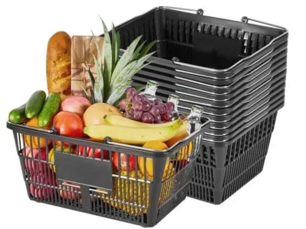 12 PCS, 21L Stackable PE Plastic Grocery Baskets w - Main image