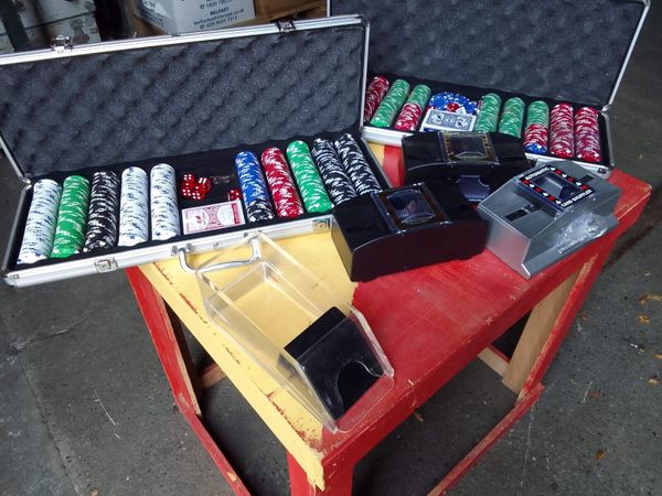 Blackjack table tops, card shufflers and chips - Main image