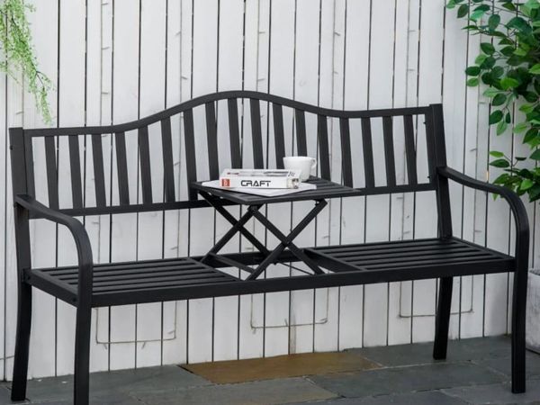 Metal Outdoor Bench with Liftable Middle Table, Pa - Main image
