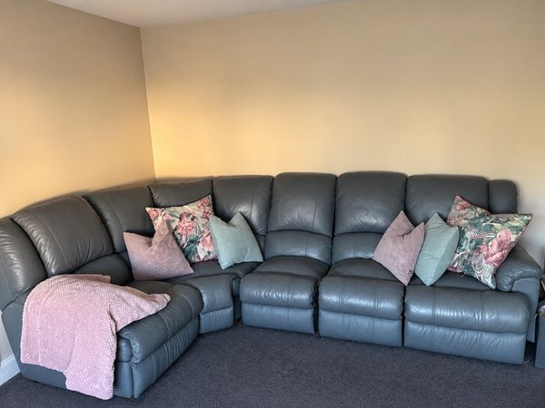 Grey Leather Recliner Couch - Main image