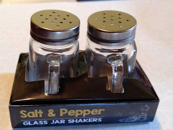 Salt & Pepper, Small, Glass Jar shakers (new). - Main image