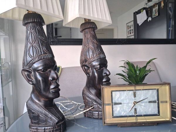 Vintage Decor Set: Hand-Carved African Ebony Lamps - Main image