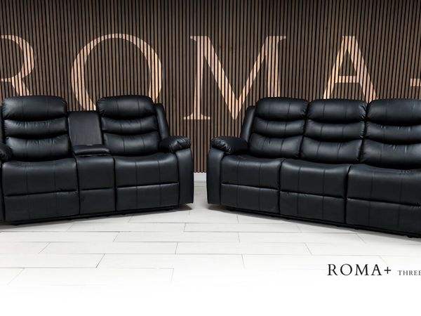 3+2 Roma Plus Black Leather Recliner Sofa Set - Main image