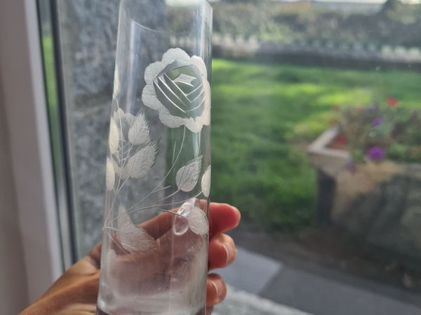 vintage Krosno etched glass bud vase with a handle - Main image