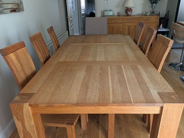 Solid Oak dining table, side board & chairs for 8 - Main image