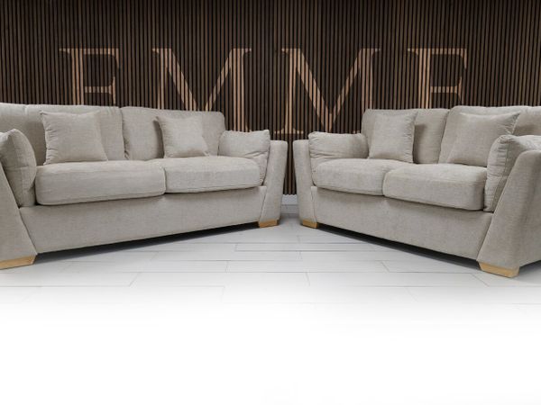 Emme 3+2 or 3+1+1 Grey & Beige Fabric Sofa Set - Main image