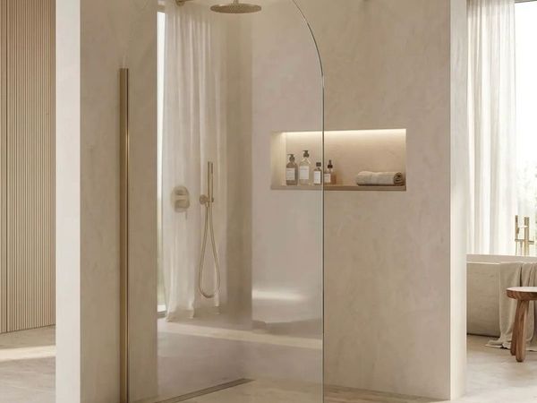 Brushed brass arched shower screen 1200mm - Main image