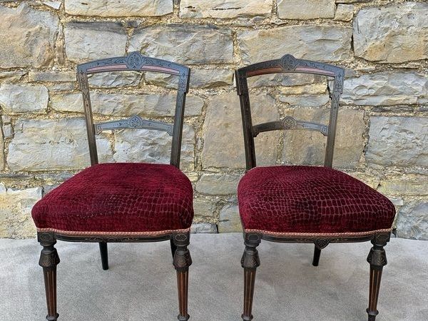 Pair of Late Victorian Ebonised Inlaid Chairs. - Main image