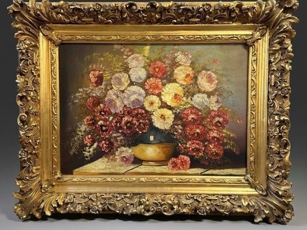 Vintage Floral Still Life Statement Framed Oil Painting - Main image