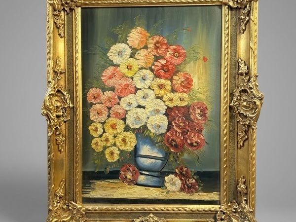 Rich Floral Still Life Ornate Framed Oil Painting - Main image