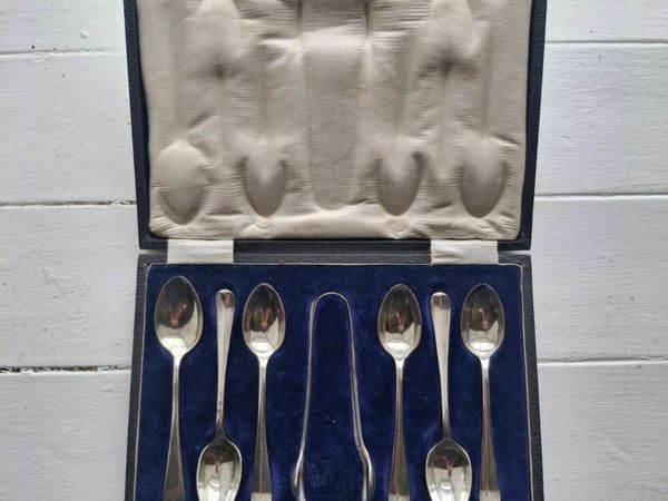 Antique Silverplate Teaspoons & Sugar Tongs - Main image