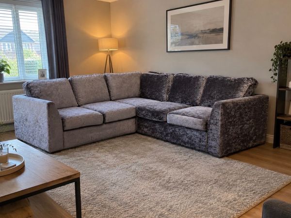 Grey Velvet Corner sofa L shaped couch - Main image