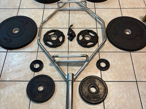 24KG OLYMPIC HEX SHRUG SQUAT BAR + OLY WEIGHTS! - Main image
