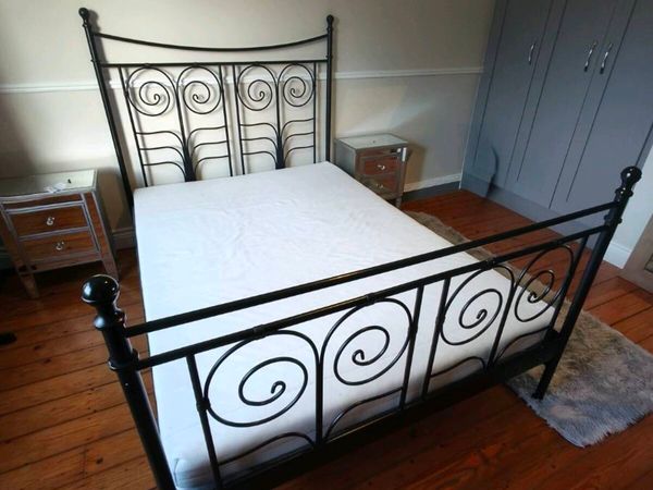 Black metal bed frame and mattress - Main image