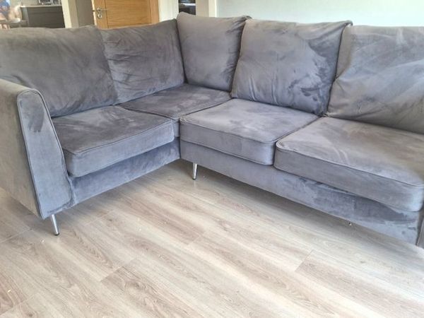 Modern Grey Velvet Corner L-Shape Sofa - Main image