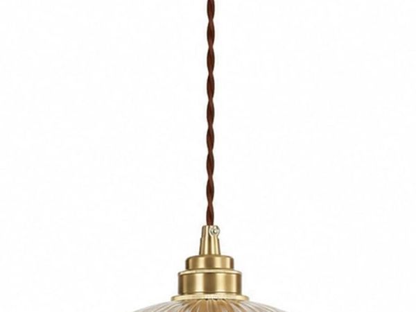 Industrial Ribbed Glass Pendant Light E27 Brass - Main image