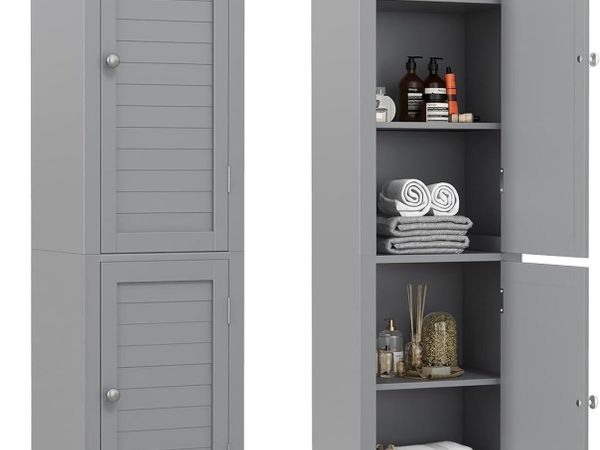 Bathroom Tall Cabinet Double-Door Slim Storage - Main image