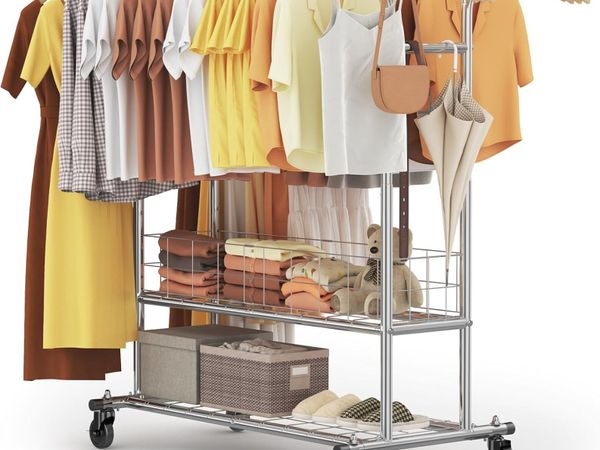 Heavy Duty Double Rail Clothes Rack on Wheels - Main image