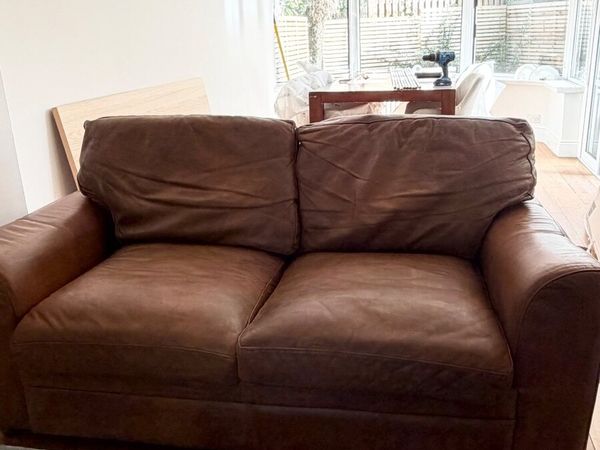 Free 2 seater brown leather couch - Main image