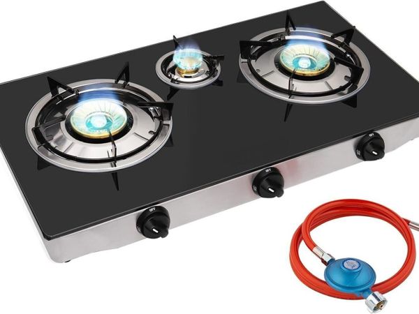 2-Burner Indoor Gas Stove with Black Glass Hob - Main image