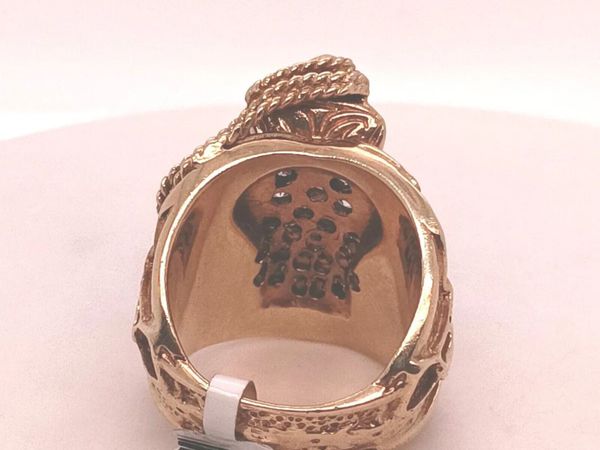 Large Heavy Saddle Ring, 9k Yellow Gold & Zirconia - Main image