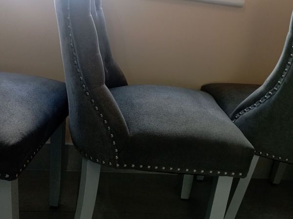 4 gray felt covered dining room chairs - Main image