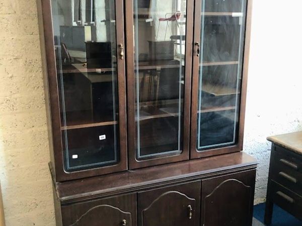 Antique Tall Glass Cabinet with Shelves - £120+VAT - Main image