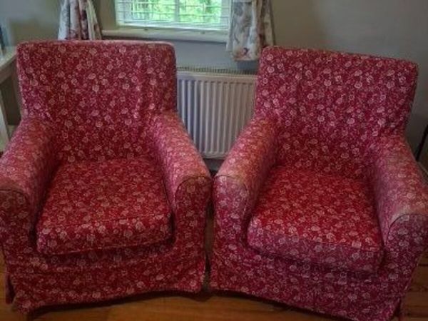 2 IKEA Jenny Lund Red & White Floral Armchairs - Main image
