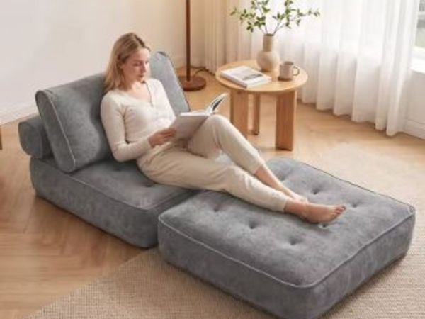 Light‑Grey 3‑in‑1 Convertible Single Sleeper Chair - Main image