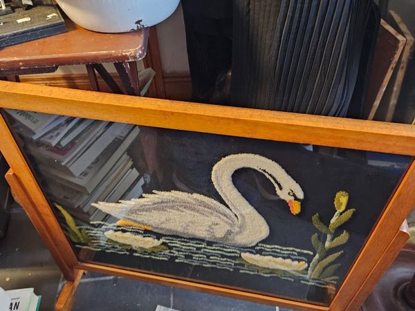 Vintage Retro Mid Century Embroidered Fire Screen - Main image