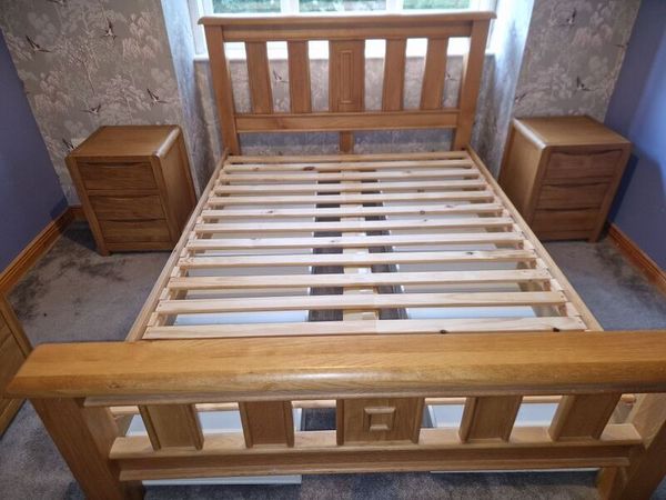 Oak Bedframe and bedside lockers full set - Main image