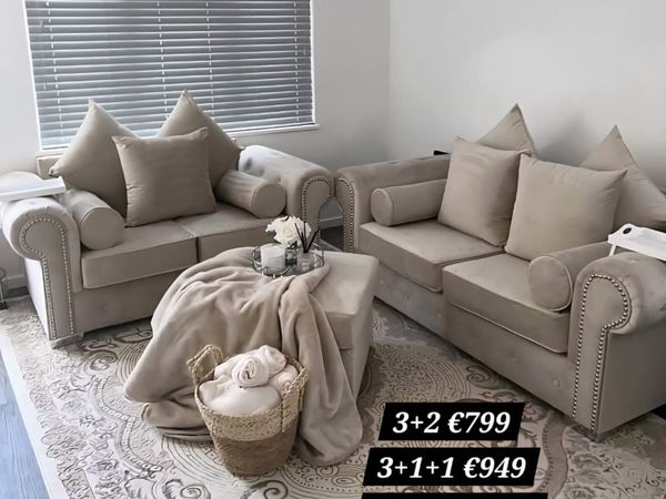 Olympia Grey & Cream Chesterfield Fabric Sofa Set - Main image