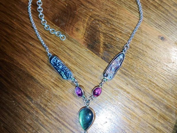 HUGE GREEN TOURMALINE, 925 Silver 20"Necklace ! - Main image