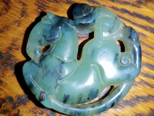 RARE, REAL JADE HORSE & JOCKEY, Huge Lucky Mantra - Main image