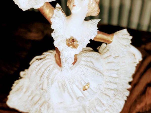 FLORENTINA BALLERINA , 24CT Gold Painted Dresden ! - Main image