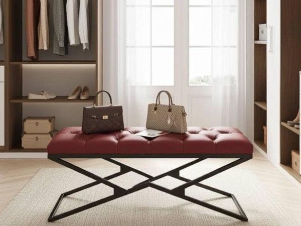Metal-Framed Velvet Bench 100x40cm Modern X-Frame - Main image