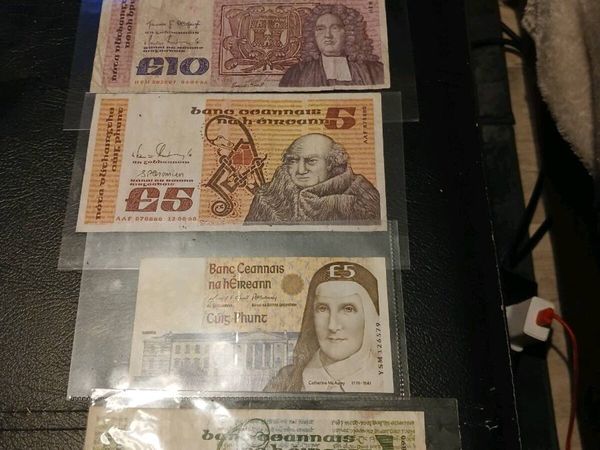 4 irish punt notes £10, £5. £5,£1 - Main image