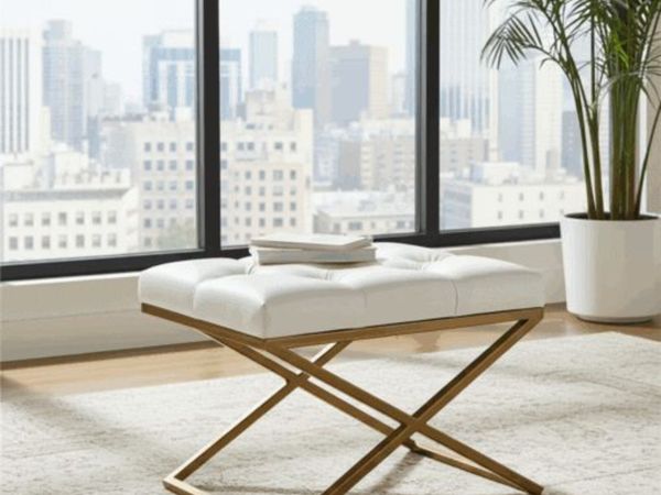 Modern Velvet Ottoman with Metal Frame Upholstered - Main image