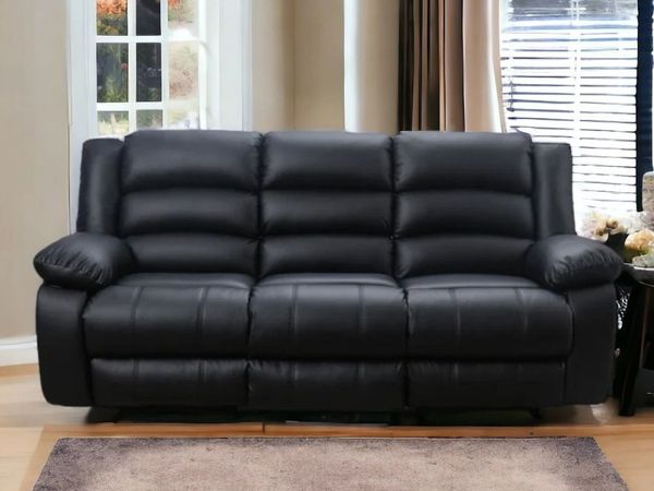 3 Seater PU Leather Recliner Sofa Black - Main image